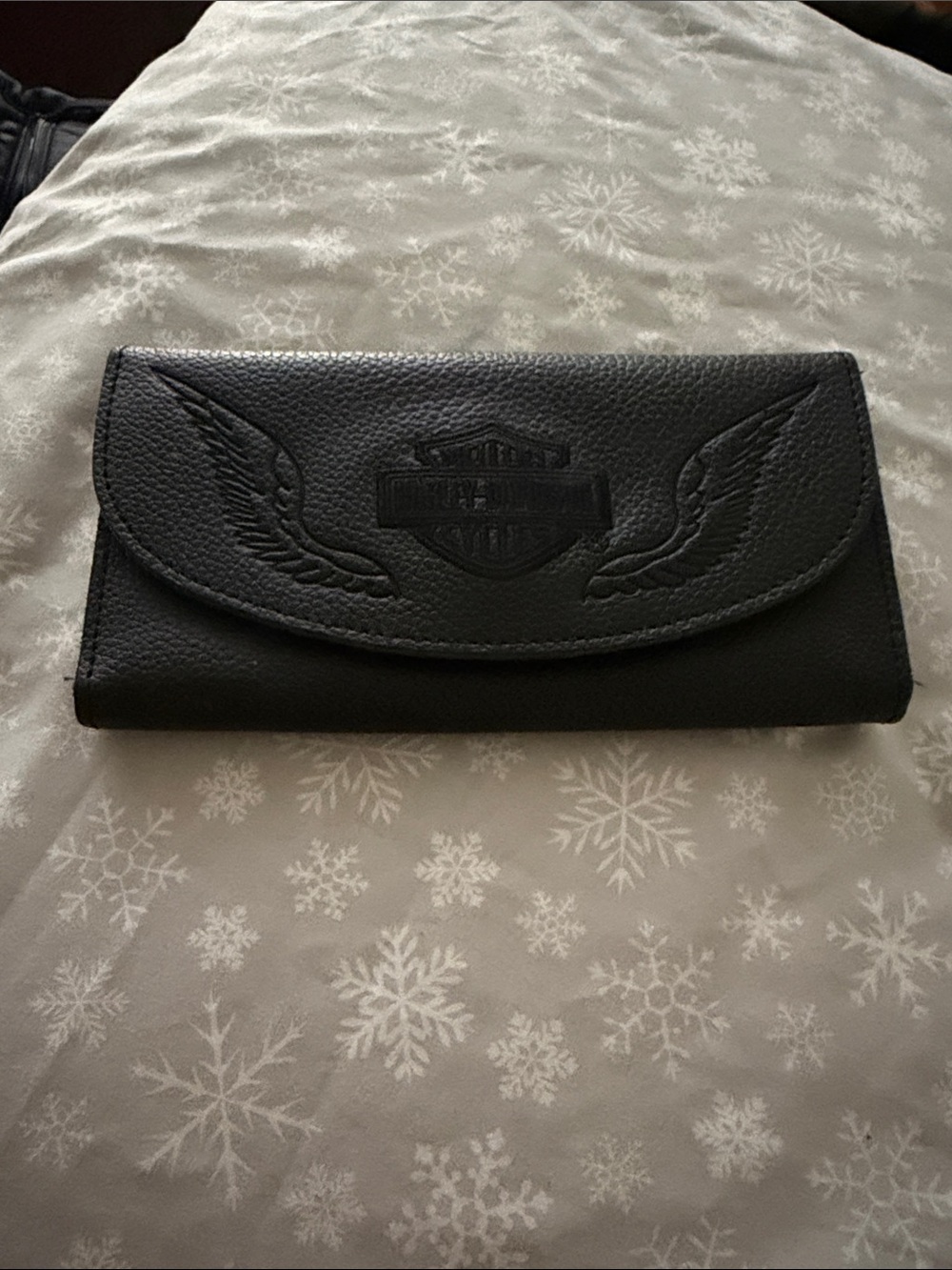 Harley-Davidson Black Embossed Wing Trifold Wallet